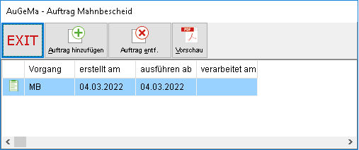 Das Fenster "AuGeMa – Auftrag Mahnbescheid"