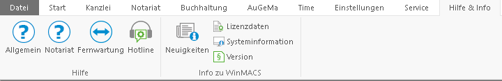 Das Hauptfenster-Menüband "Hilfe & Info"