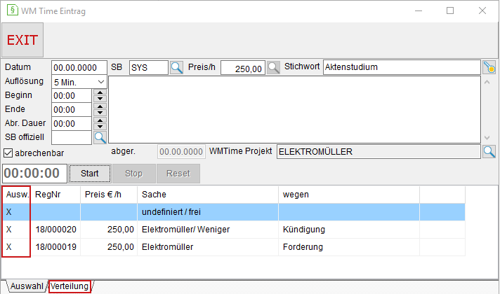Das Fenster "WM Time Eintrag": Registerkarte "Verteilung"