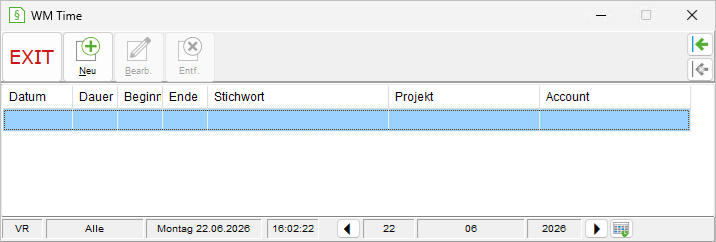 Das Fenster "WM Time"