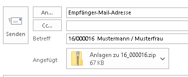Outlook-Nachrichtenfenster mit Zip-Ordner