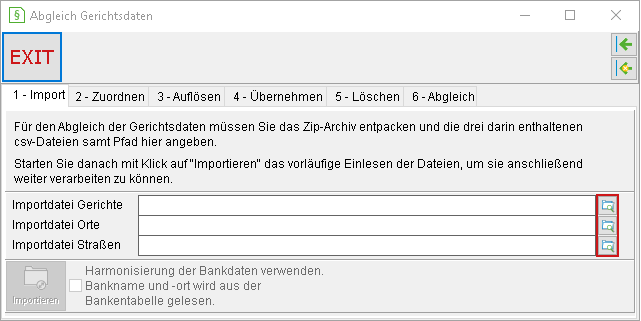 Gerichtsdatenabgleich: 1. Import