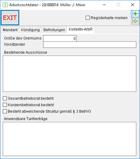 Das Detailsfenster für Arbeitsrecht: die Registerkarte "Kollektiv-ArbR"