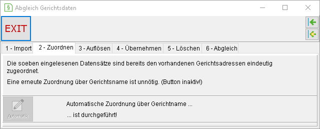 Gerichtsdatenabgleich: 2. Zuordnen