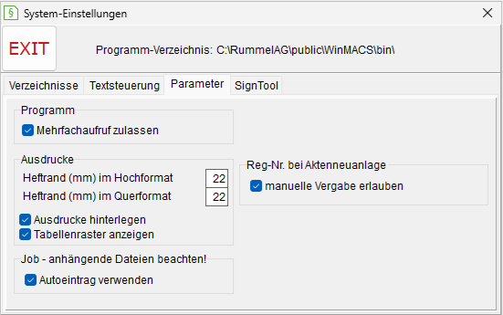Globale Einstellungen: die Registerkarte "Parameter"