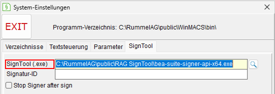 Globale Einstellungen: die Registerkarte "SignTool"