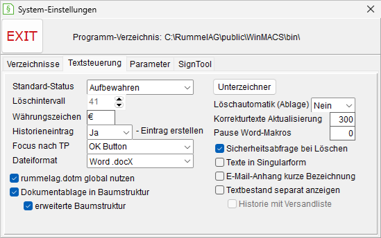 Globale Einstellungen: die Registerkarte "Textsteuerung"