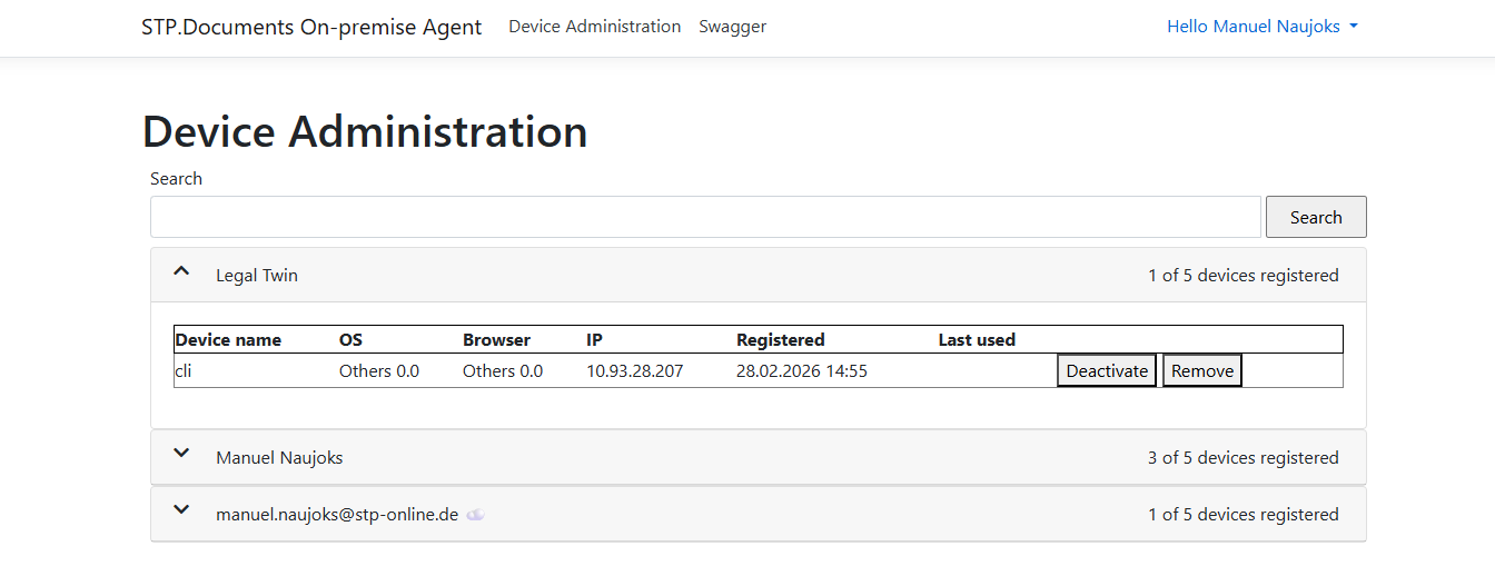 Device Administration of the OnPremise Agent