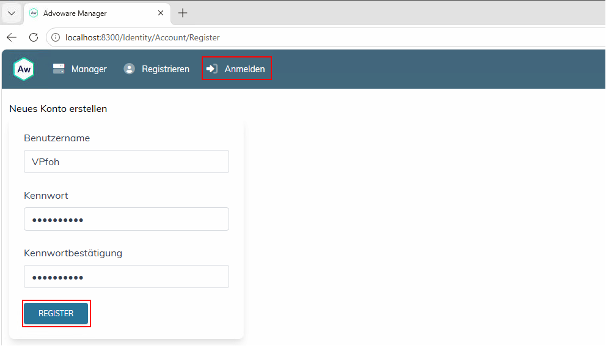 Registrierung Advoware Manager