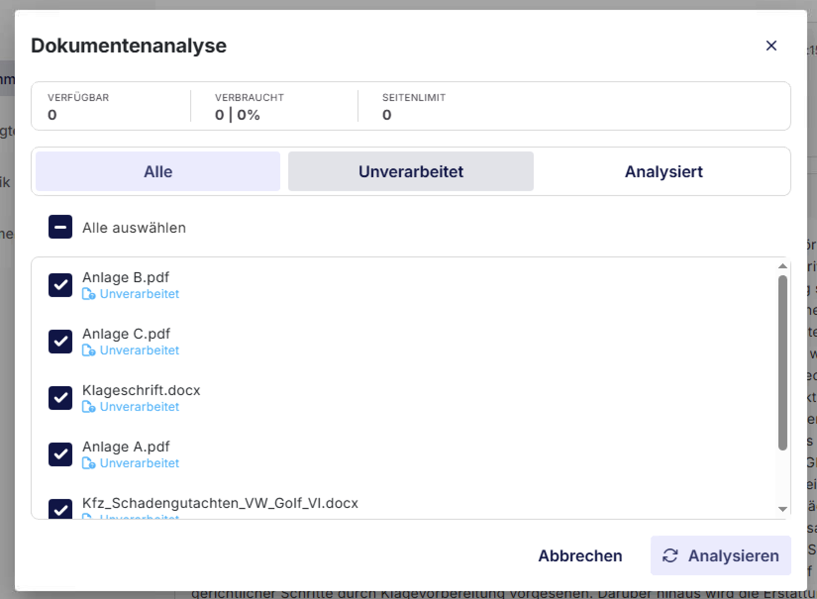 analysis modal