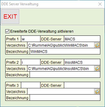 Das Fenster "DDE Server Verwaltung"