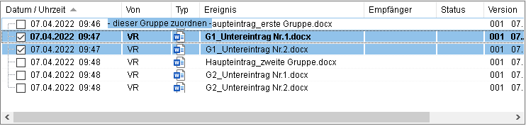 Die Erstellung einer Gruppe in der Historie
