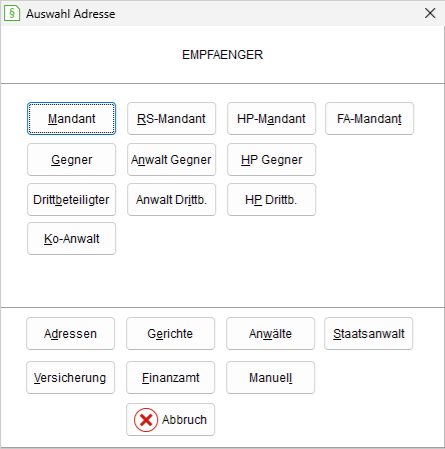 Empfänger-Auswahl über Buttons