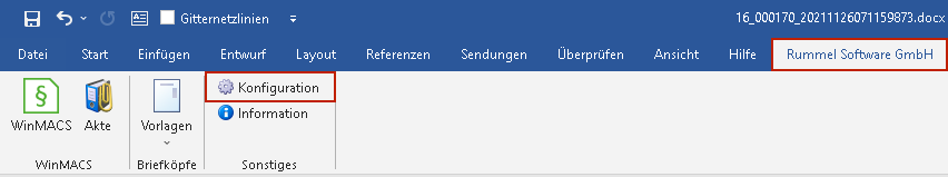 MS Word Menüband mit dem Reiter fürs Add-In
