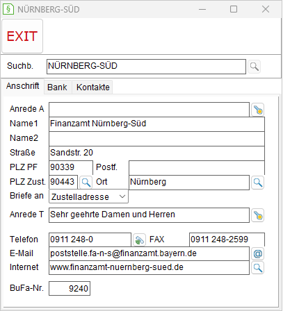 Die Finanzamt-Adresse