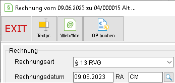 Ausschnitt vom Honorar-Fenster