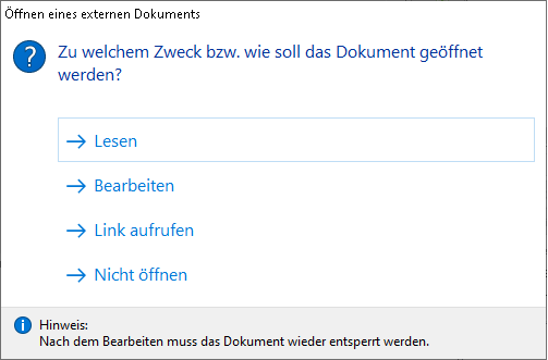 Das Fenster "Öffnen eines externen Dokuments"