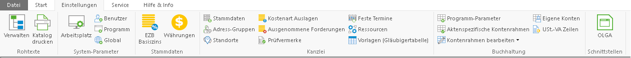 Das Hauptfenster-Menüband "Einstellungen"