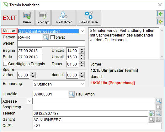 Das Fenster "Termin bearbeiten"