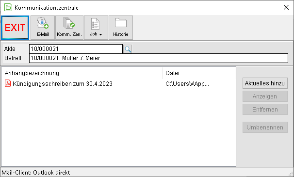 Das Fenster "Kommunikationszentrale"