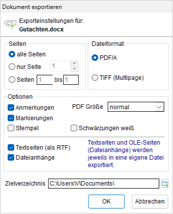 Das Fenster "Dokument exportieren"