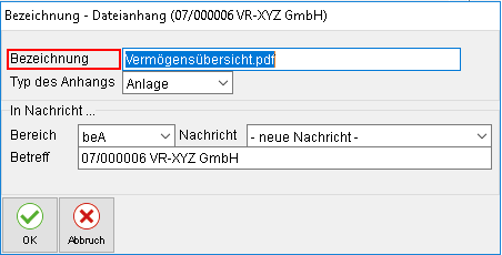 Der Übergabe-Dialog