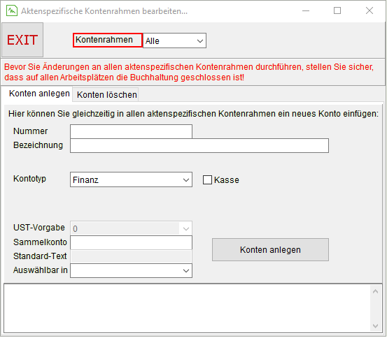 Das Fenster "Aktenspezifische Kontenrahmen bearbeiten"