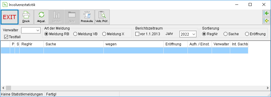 Das Fenster "Insolvenzstatistik"