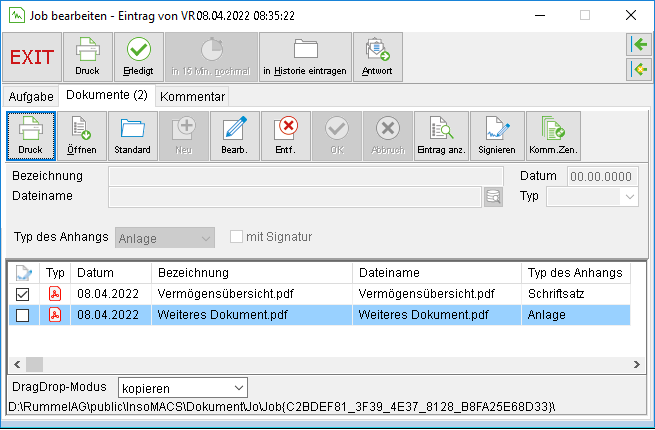 Das Fenster "Job bearbeiten"