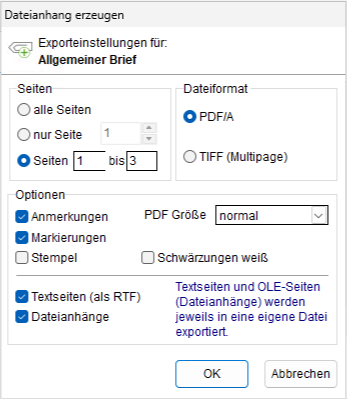 Das Fenster "Dateianhang erzeugen"
