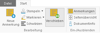 Das Dokumentfenster-Menüband "Start"