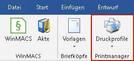 Gruppe "Printmanager" im Menüband "Rummel Software GmbH"