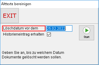 Das Fenster "Alttexte bereinigen"