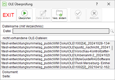 Das Fenster "OLE Überprüfung"