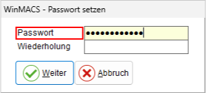 Das Fenster "Passwort setzen"