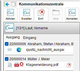 Die Kommunikationszentrale: der Reiter "Ausgang"