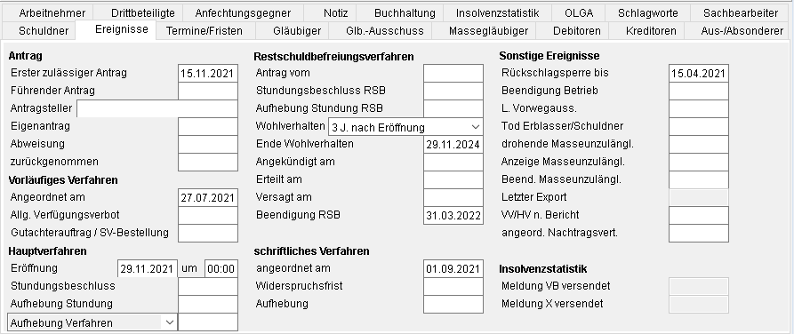 Die Akten-Registerkarte "Ereignisse"
