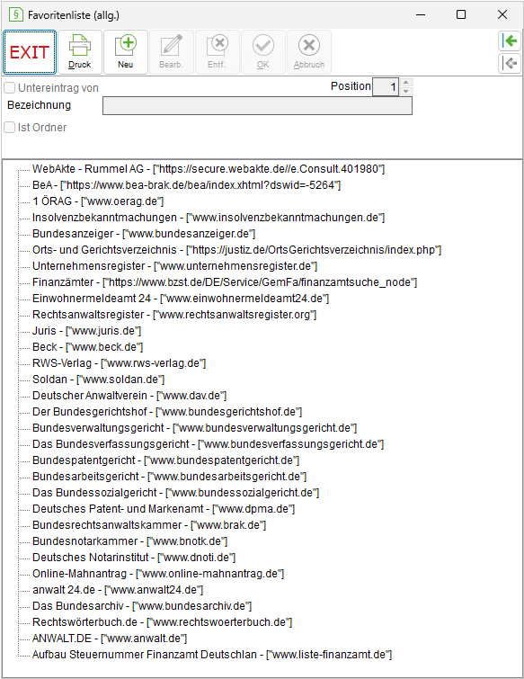 Das Fenster "Die Favoritenliste (allg.)"