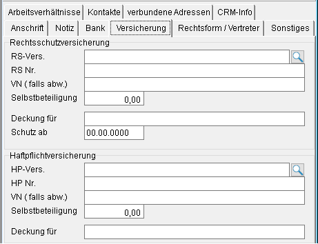 Das Adressfenster: die Registerkarte "Versicherung"