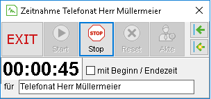 Die Stoppuhr bzw. das Fenster "Zeitnahme"
