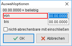 Das Dialog-Fenster "Auswahloptionen"