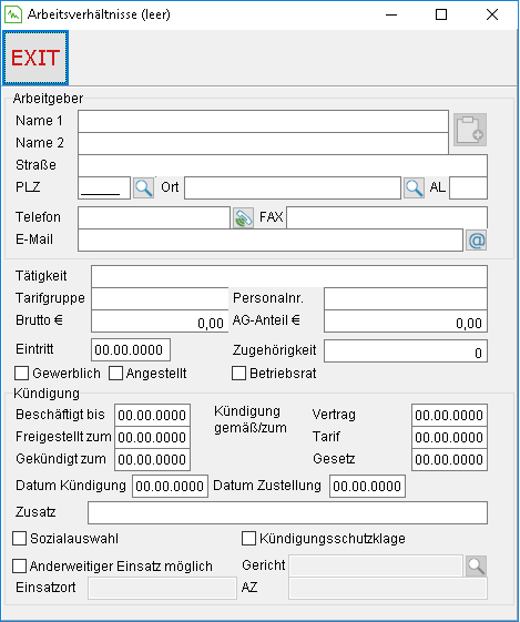 Das Fenster "Arbeitsverhältnisse"