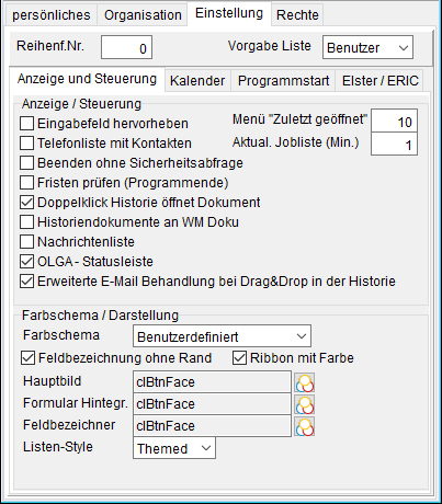 Die Benutzerverwaltung: die Registerkarte "Einstellung"