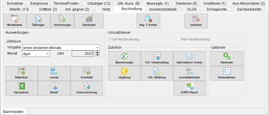 Die Akten-Registerkarte "Buchhaltung"