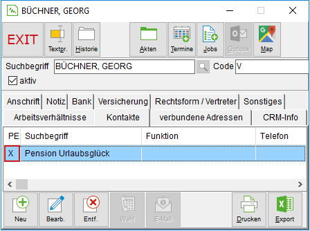 Das Adressfenster: die Registerkarte "Kontakte"