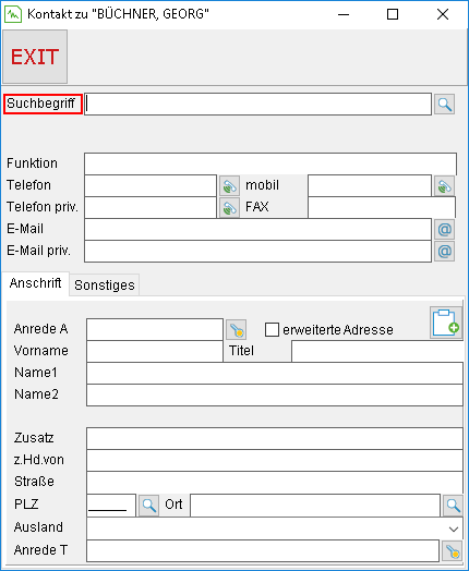 Das Fenster "Kontakt zu ..."