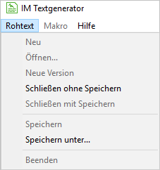 Das Menü "Rohtexte" im Textgenerator