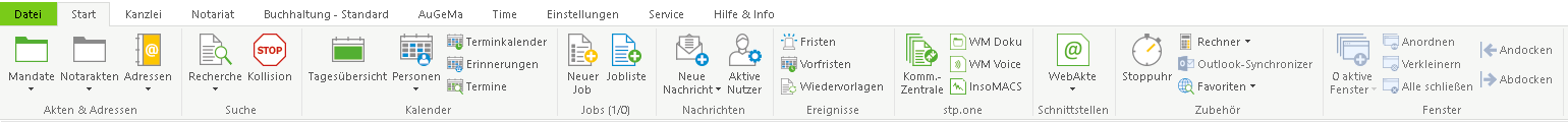 Das Hauptfenster-Menüband "Start" mit bzw. ohne WM Doku