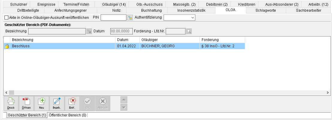 Die Akten-Registerkarte "OLGA"