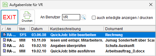 Die Aufgabenliste eines Benutzers